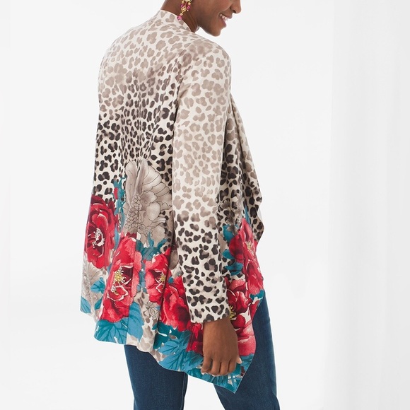 Chicos Women’s Size XL Leopard Floral Printed Sueded Drape Jacket - Picture 3 of 10